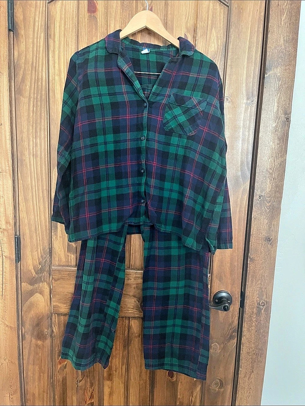 Old Navy Match The Fam Flannel Pajama Set Green & Blue Large